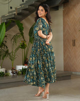 Green Color Georgette Floral Printed Tunic