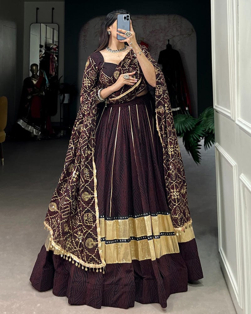 Brown Color Georgette Navratri Lehenga Choli