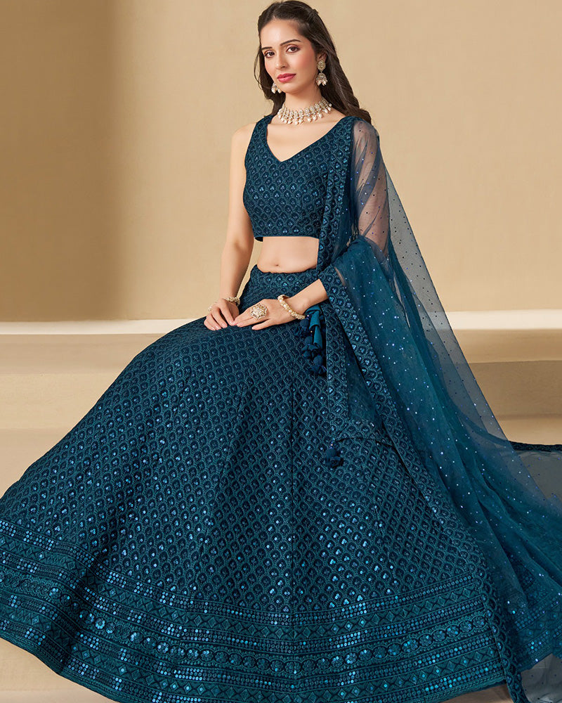 Blue Color Georgette Embroidered Lehenga Choli With Dupatta