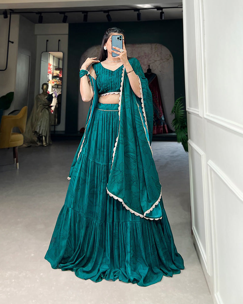 Rama Color Georgette Printed Fully Stitched Lehenga Choli