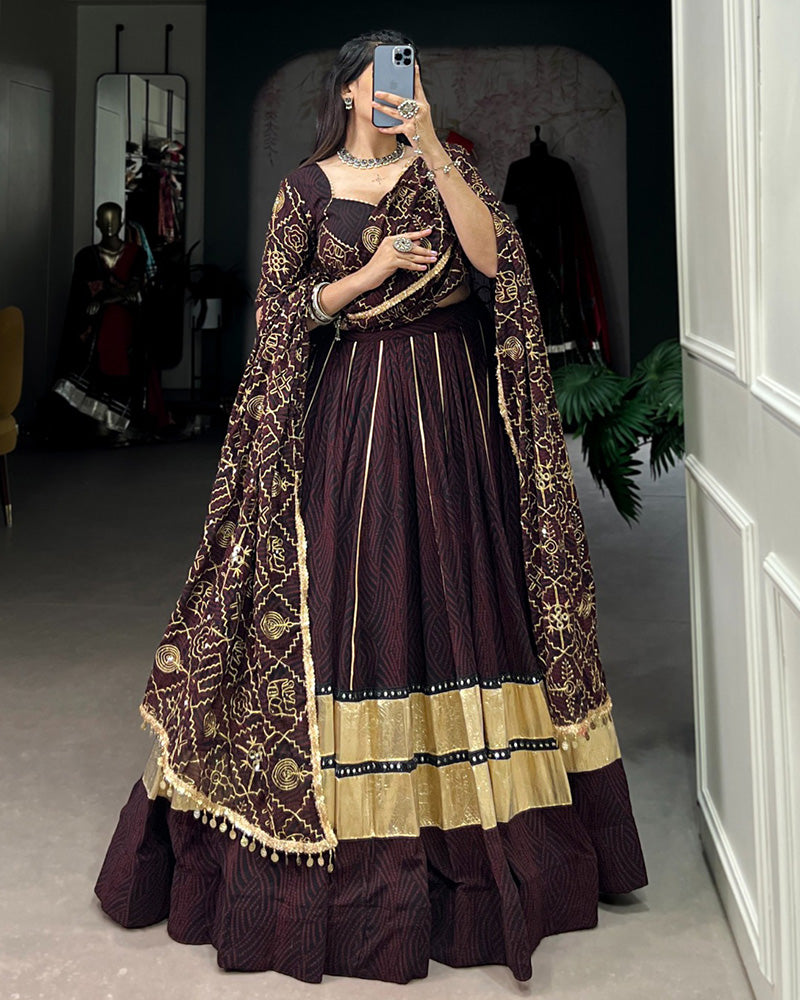 Brown Color Georgette Navratri Lehenga Choli