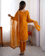 Yellow Color Faux Georgette Three Piece Kurti Suit