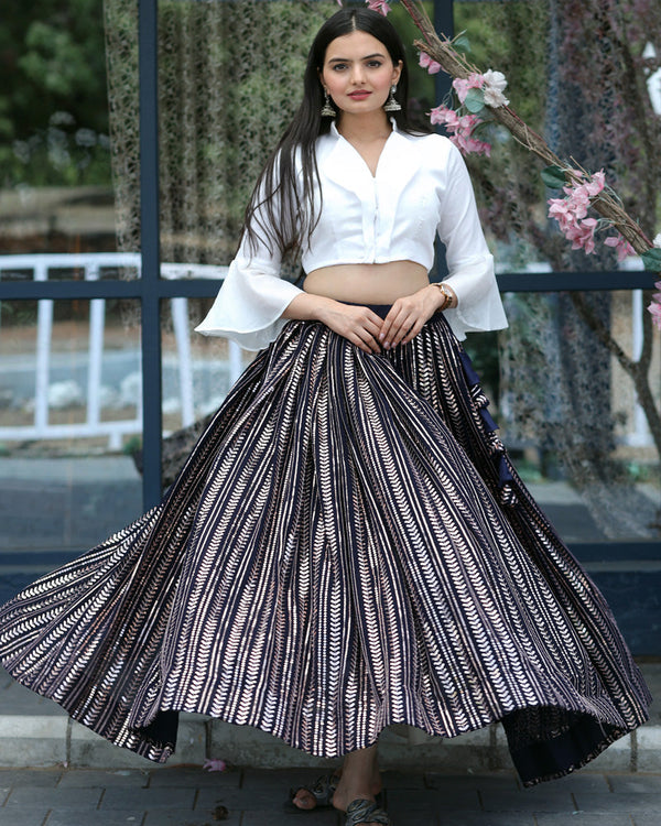 Black And White Designer Ready to Wear Crop Top Lehenga Choli