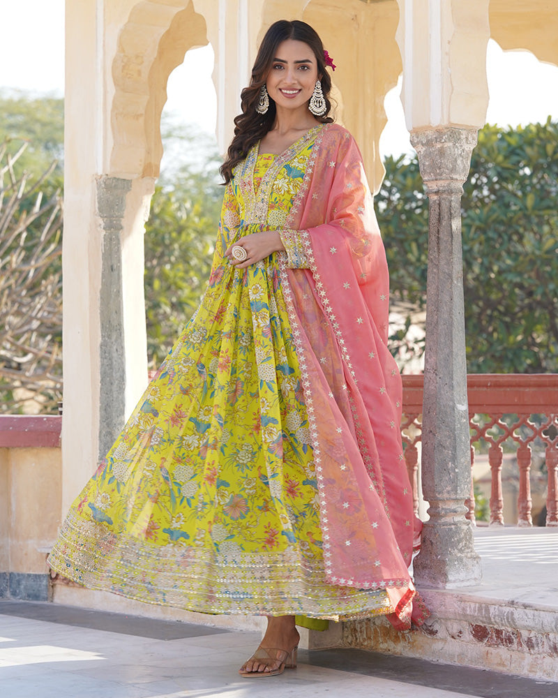 Wedding Wear Zari Embroidered Yellow Color Gown With Dupatta