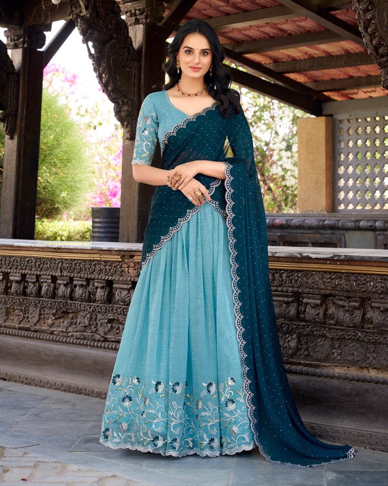 Sky Blue Color Silver Glossy Embroidered Lehenga Choli