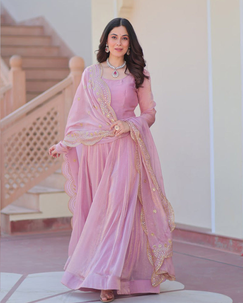 Peach Pink Color Fendi Chiffon Gown