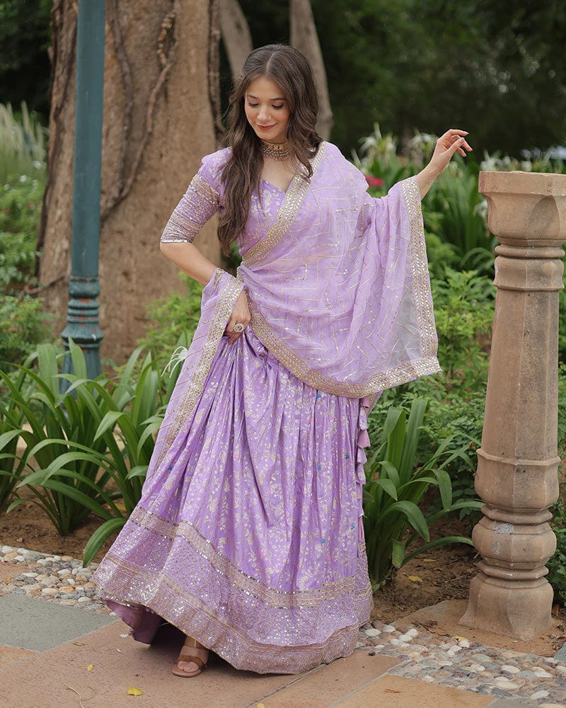 Lavender Color Pure Viscose Jacquard Lehenga Choli