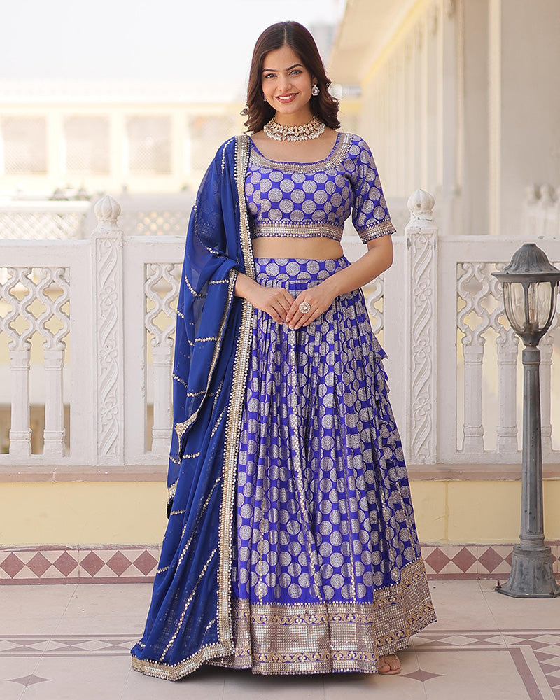 Blue Color Pure Viscose Jacquard Lehenga Choli