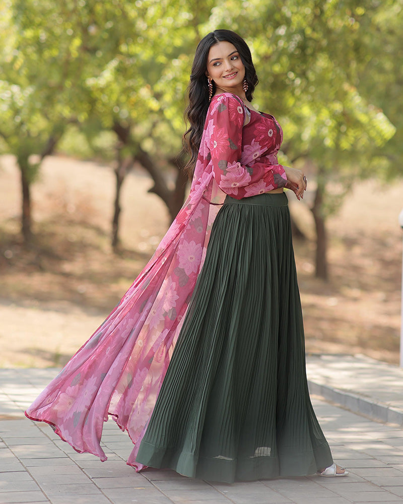Green Color Faux Georgette Lehenga Choli