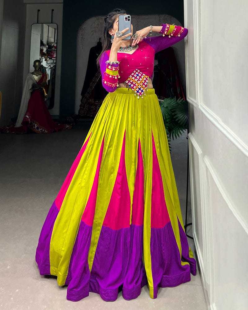 Parrot Multi Color Pure Rayon Navratri Lehenga Choli