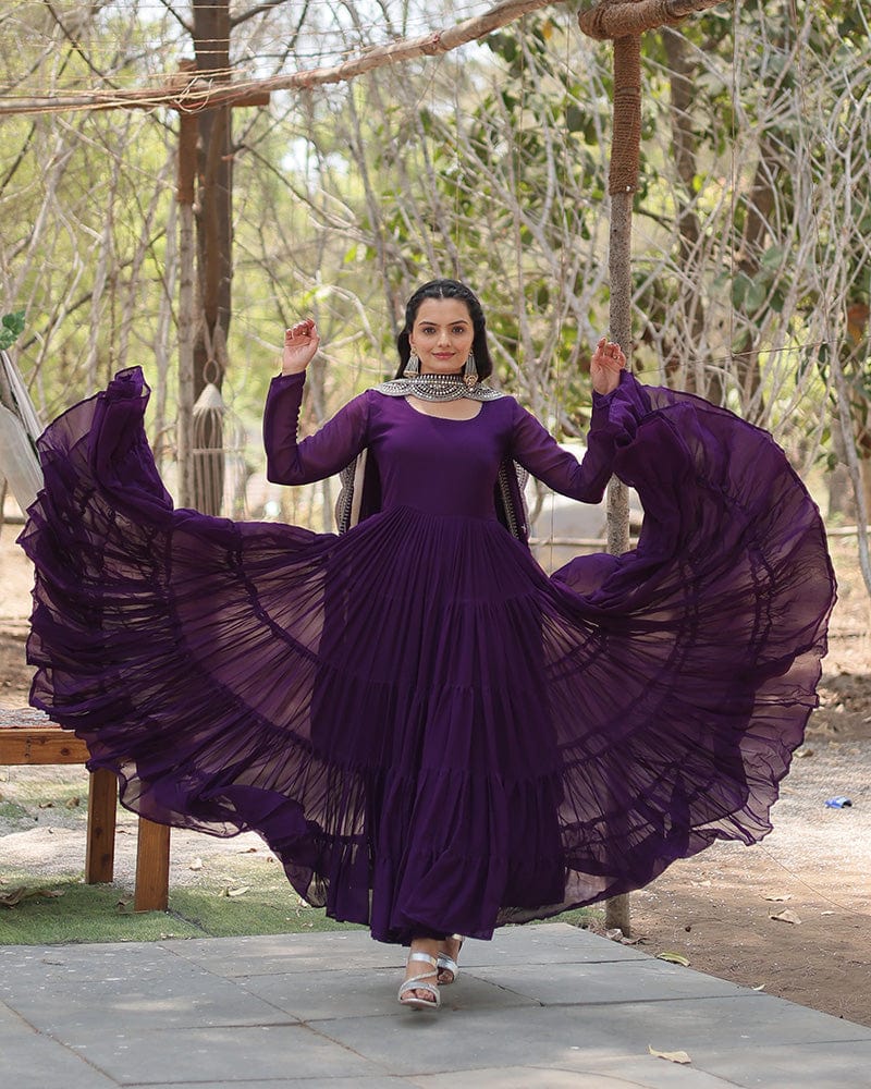 Purple Color Designer Embroidered Gown With Dupatta