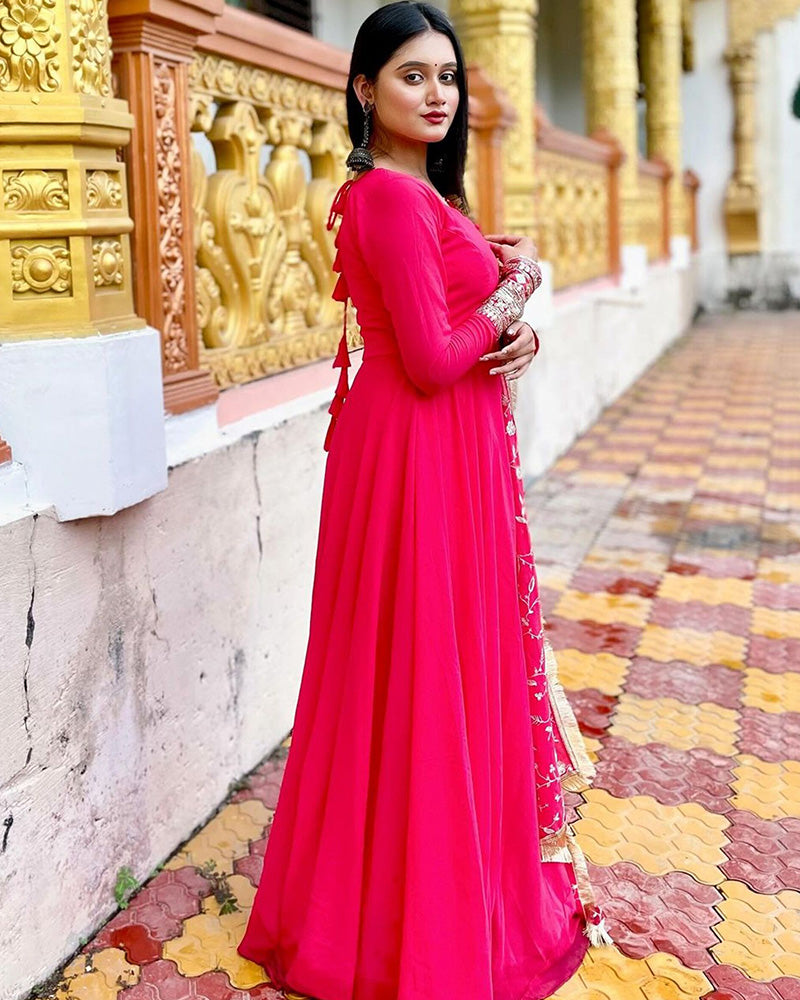 Payel Saha Rani Pink Color Soft Georgette With Heavy Embroidery Work Dupatta Anarkali Suit