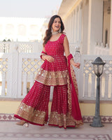 Designer Rani Pink Color Three Piece Gharara Suit