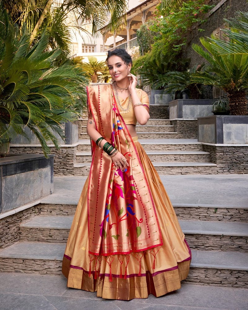 Chikoo Color Jacquard Silk Zari Weaving Work Lehenga Choli