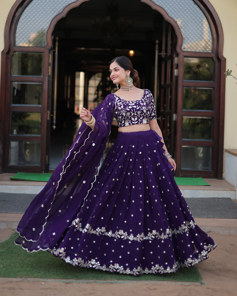 Heavy Designer Dark Purple Color Blooming Lehenga Choli