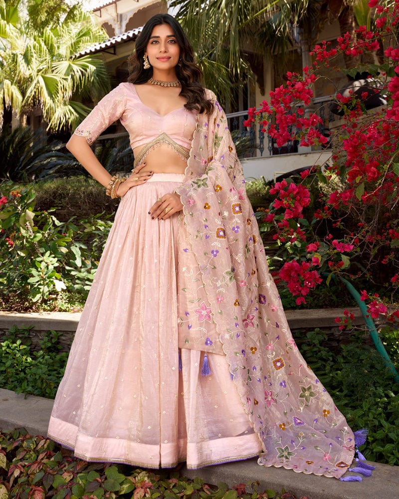 Light Pink Color Gold Crush Lehenga Choli