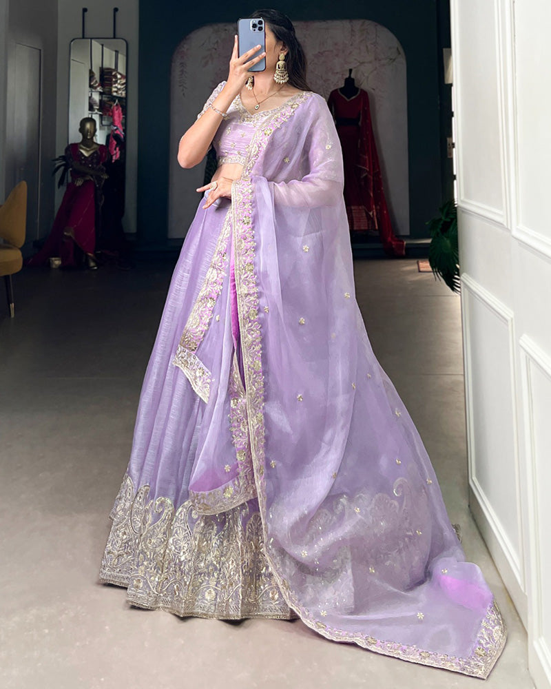 Lavender Color Burberry Silk Lehenga Choli