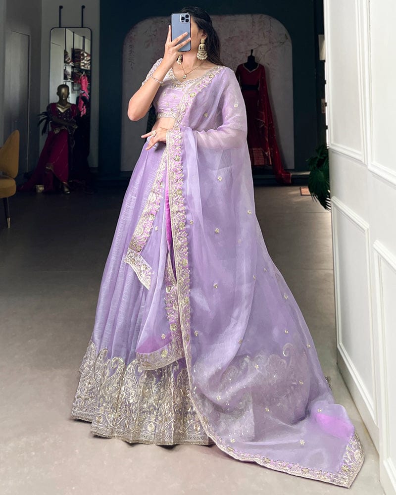 Lavender Color Burberry Silk Lehenga Choli