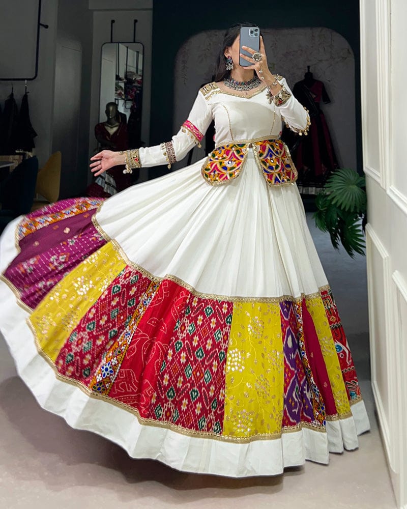 Multi White Color Pure Rayon Navratri Lehenga Choli