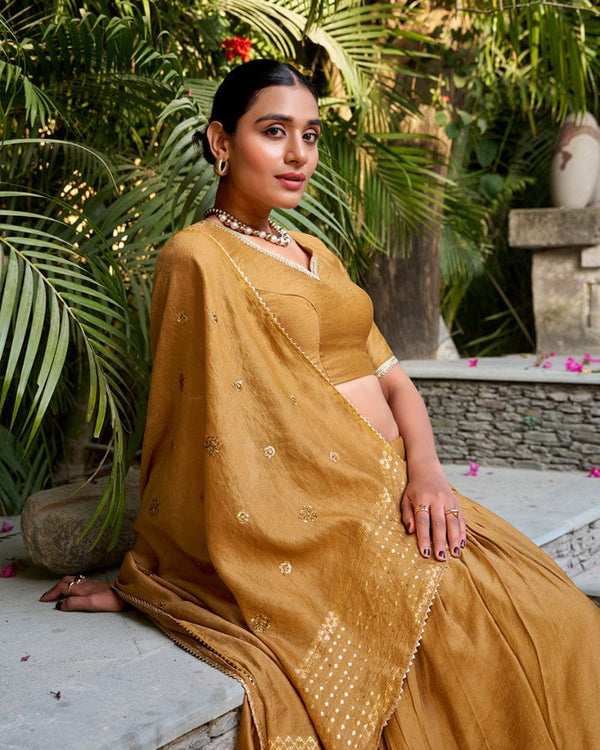Mustard Color Pure Chanderi Plain Navratri Lehenga Choli