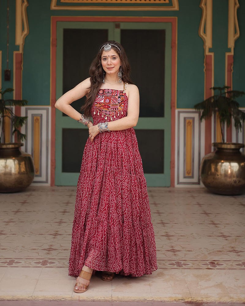 Maroon Color Georgette Bandhej Print Navratri Gown