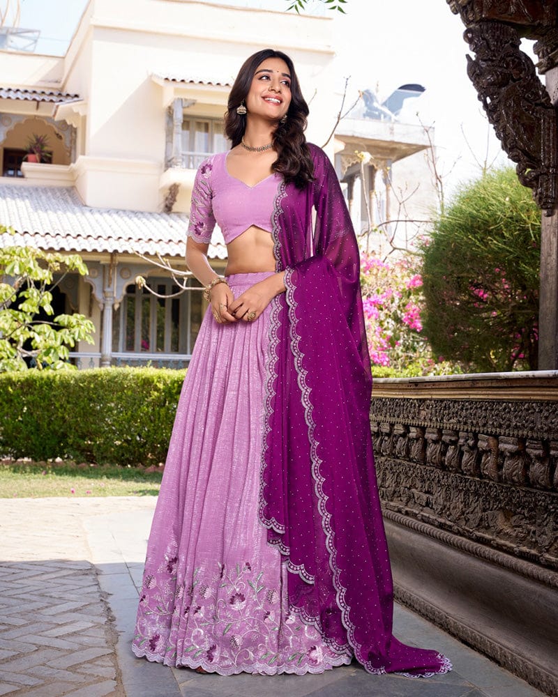 Lavender Color Silver Glossy Embroidered Lehenga Choli
