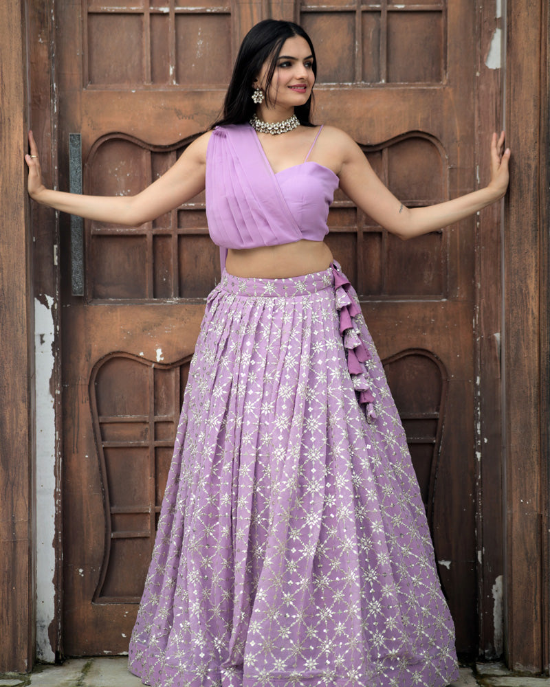 Designer Lavender Color Ready to Wear Crop Top Lehenga Choli