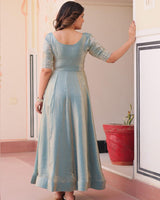 Sky Blue Color Fendi Embroidered work Gown