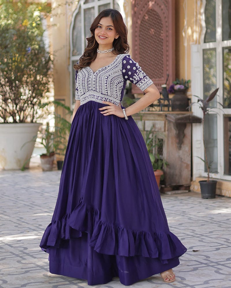 Purple Color Western Style Embroidered Lehenga Choli
