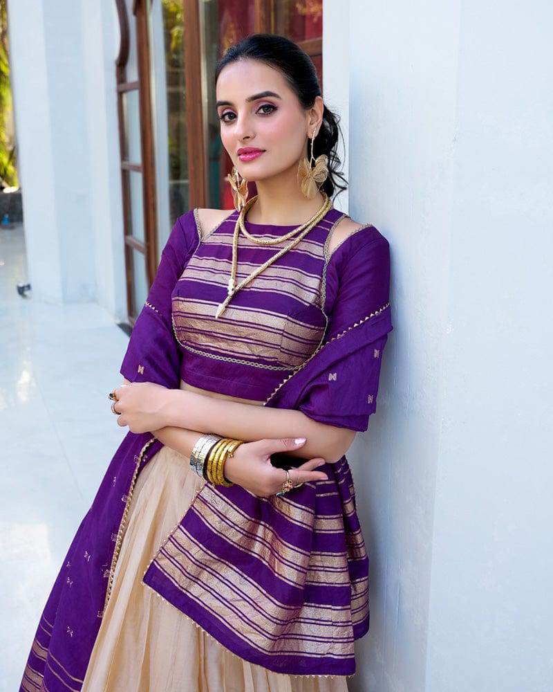 Off-White Color Pure Chanderi Plain Lehenga Choli