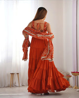 Orange Color Georgette Five Layer Ruffle Style Anarkali Suit