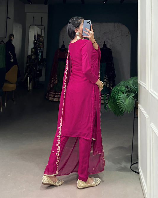 Pink Color Organza Three Piece Kurti Suit