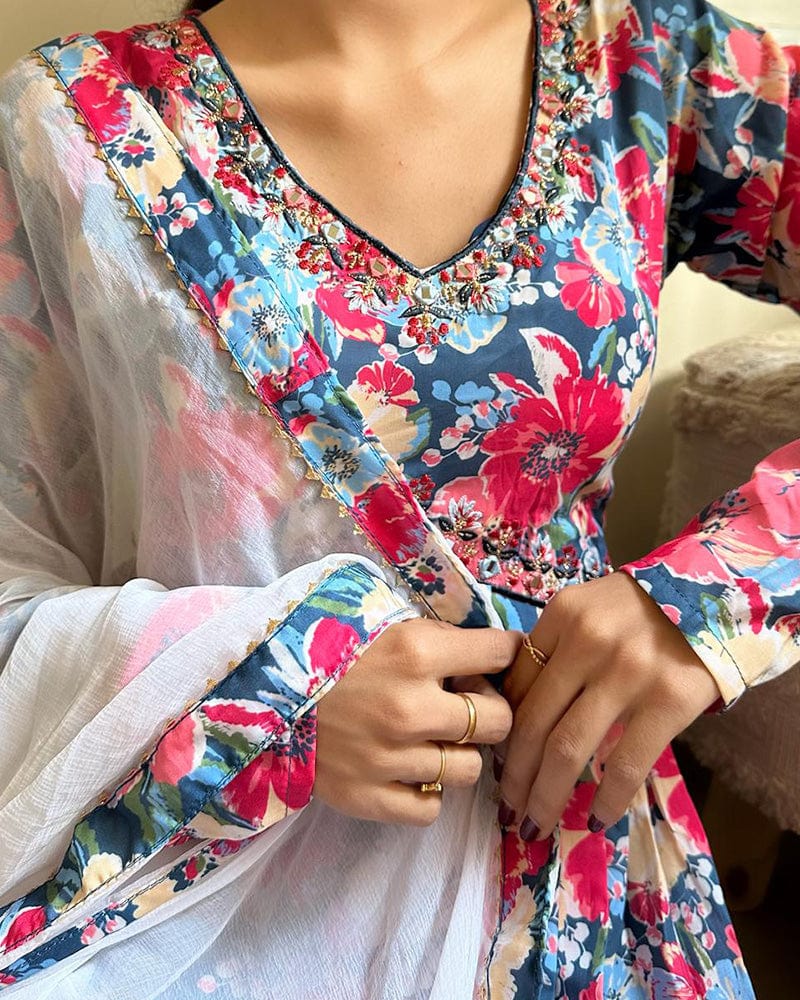 New Multi Color Alia Cut Cotton Three Piece Anarkali Suit