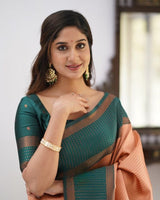 Green And Peach Color Soft Banarasi Silk Saree