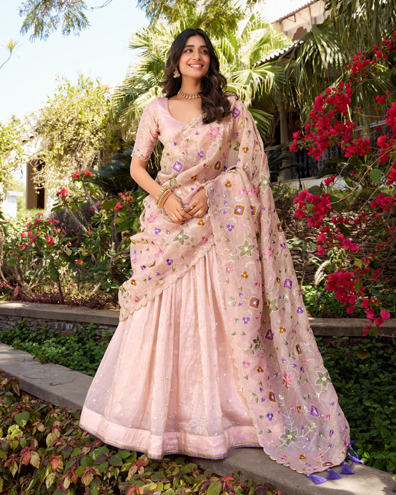 Light Pink Color Gold Crush Lehenga Choli