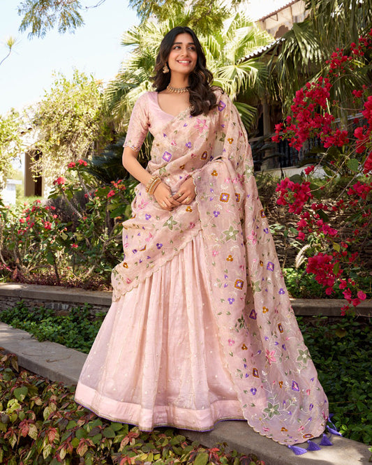 Light Pink Color Gold Crush Lehenga Choli