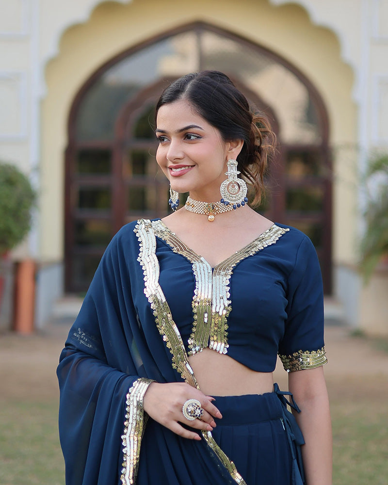 Rama Color Georgette Sequence Embroidery Lehenga Choli