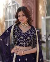 Dark Purple Color Rangoli Silk Embroidered Lehenga Choli
