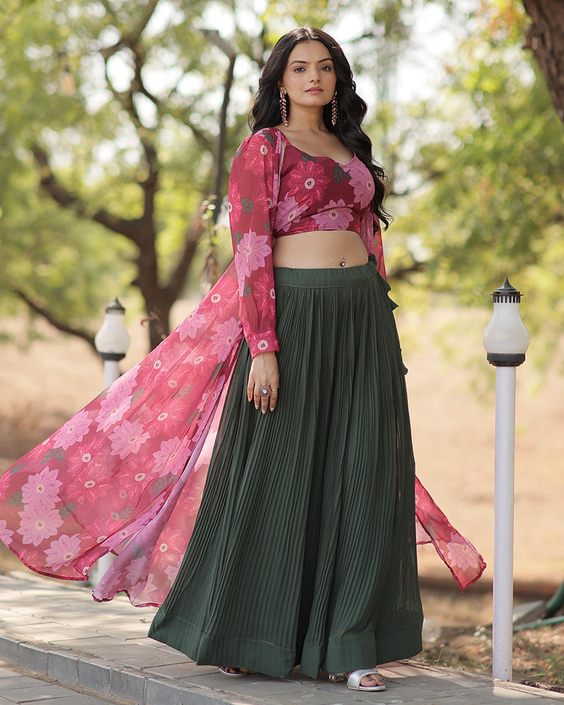 Green Color Faux Georgette Lehenga Choli