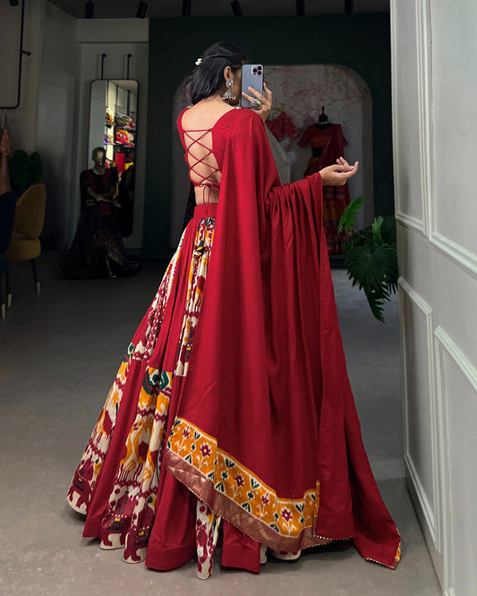 Mustard Color Rayon Silk Printed Fully Stitched Navratri Lehenga Choli