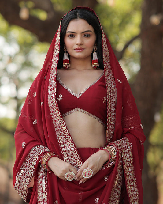 Maroon  Color Designing Blooming Lehenga Choli