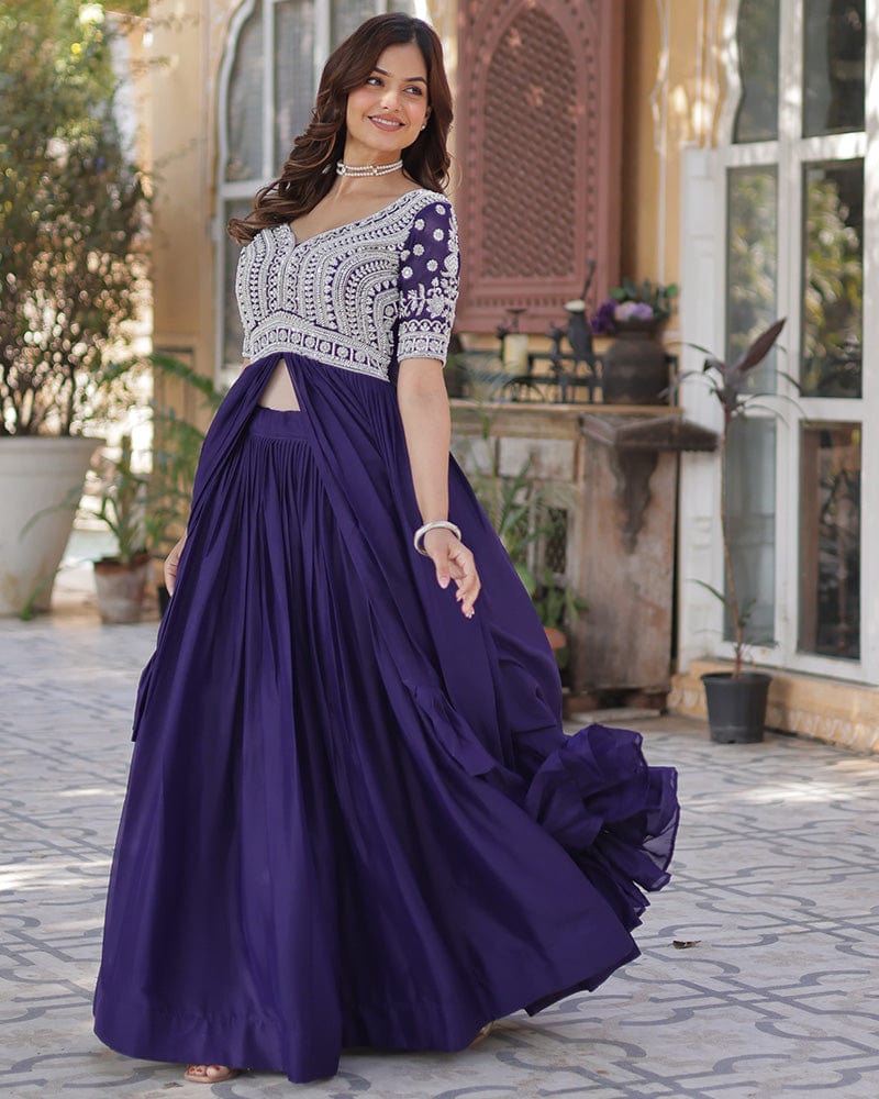 Purple Color Western Style Embroidered Lehenga Choli