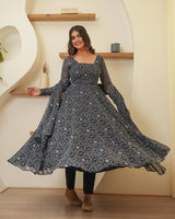 Navy Blue Color Georgette Three Piece Anarkali Suit