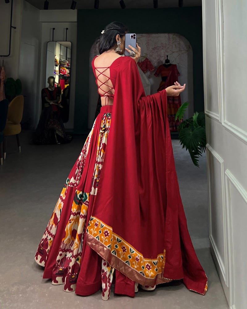 Mustard Color Rayon Silk Printed Fully Stitched Navratri Lehenga Choli