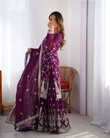 Wine Color Faux Georgette Sharara Suit