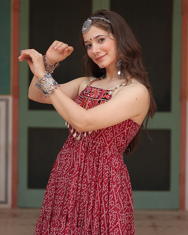 Maroon Color Georgette Bandhej Print Navratri Gown