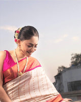 Pink And white Banarasi Soft Silk Saree