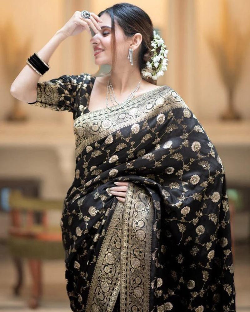 Black Color Banarasi Jacquard With Zari Work Saree