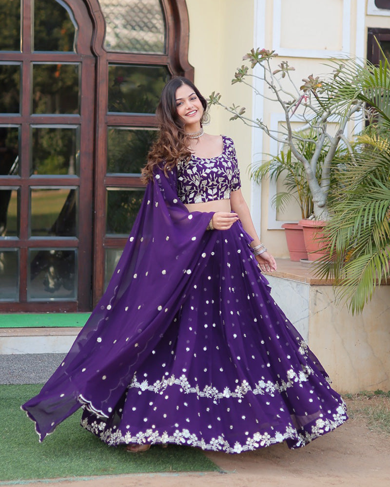 Heavy Designer Dark Purple Color Blooming Lehenga Choli