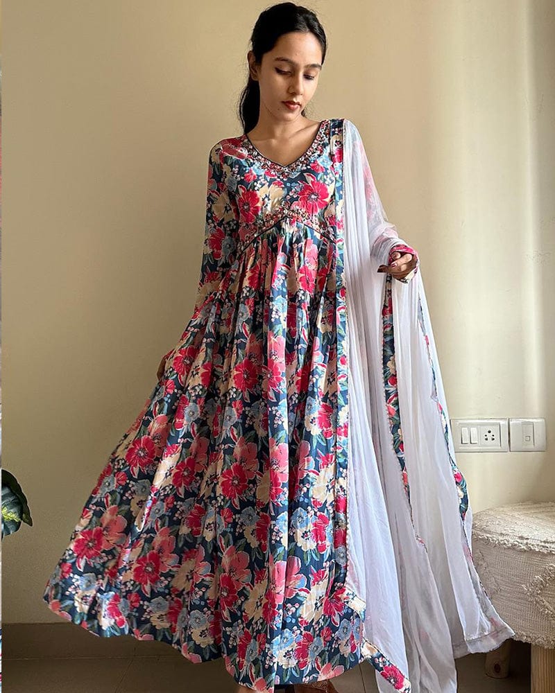 New Multi Color Alia Cut Cotton Three Piece Anarkali Suit